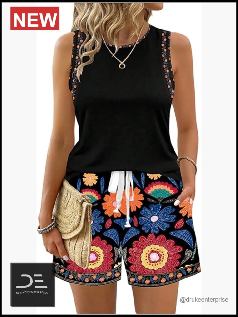 Women's 2 Piece Beach Vacation Short Set Floral Tank Top and Shorts